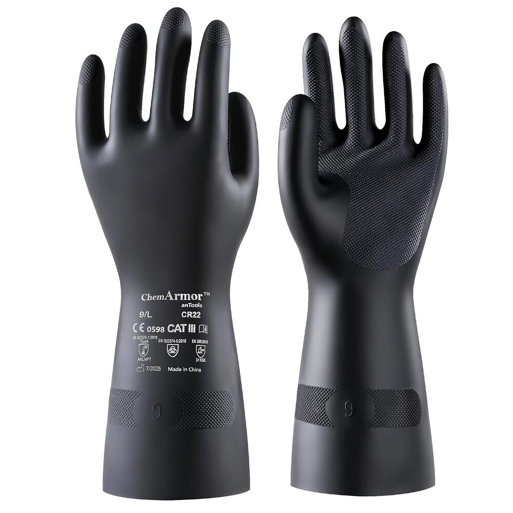 2 Pairs Heavy-Duty Chemical Resistant Rubber Gloves, Protective